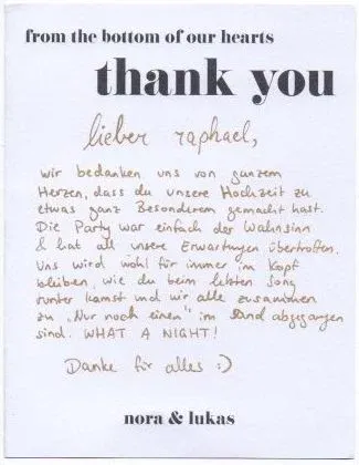 Handgeschriebener Dankesbrief von Nora und Lukas