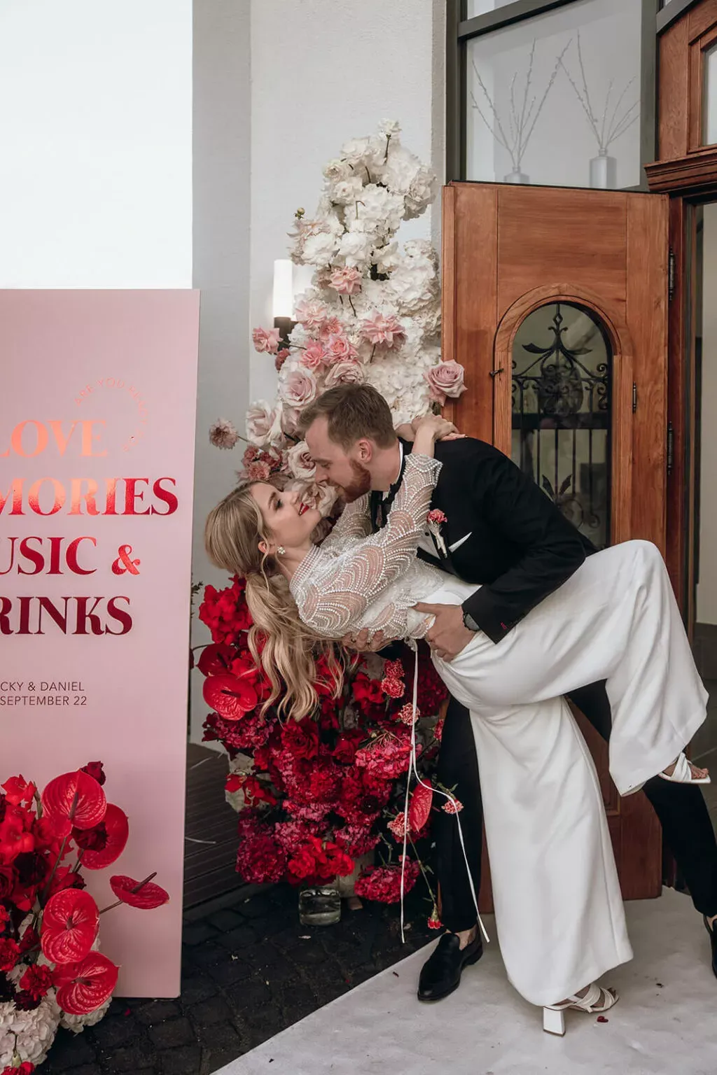 Bride and groom dancing