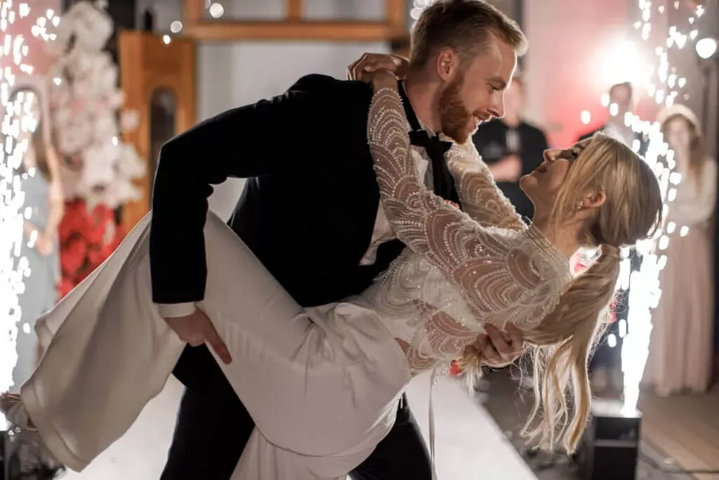 Bride dancing at night